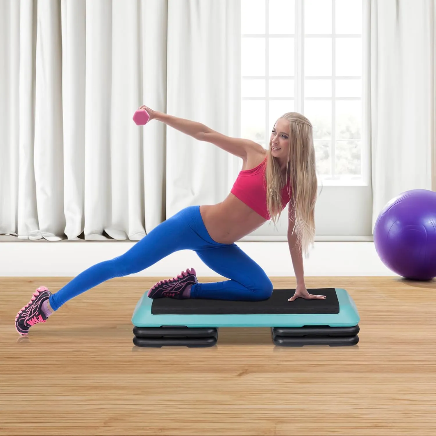 Adjustable Workout Aerobic Stepper, Exercise Step Platform Trainer with 4 Risers,Non-Slip Surface for Home Gym Workout Training