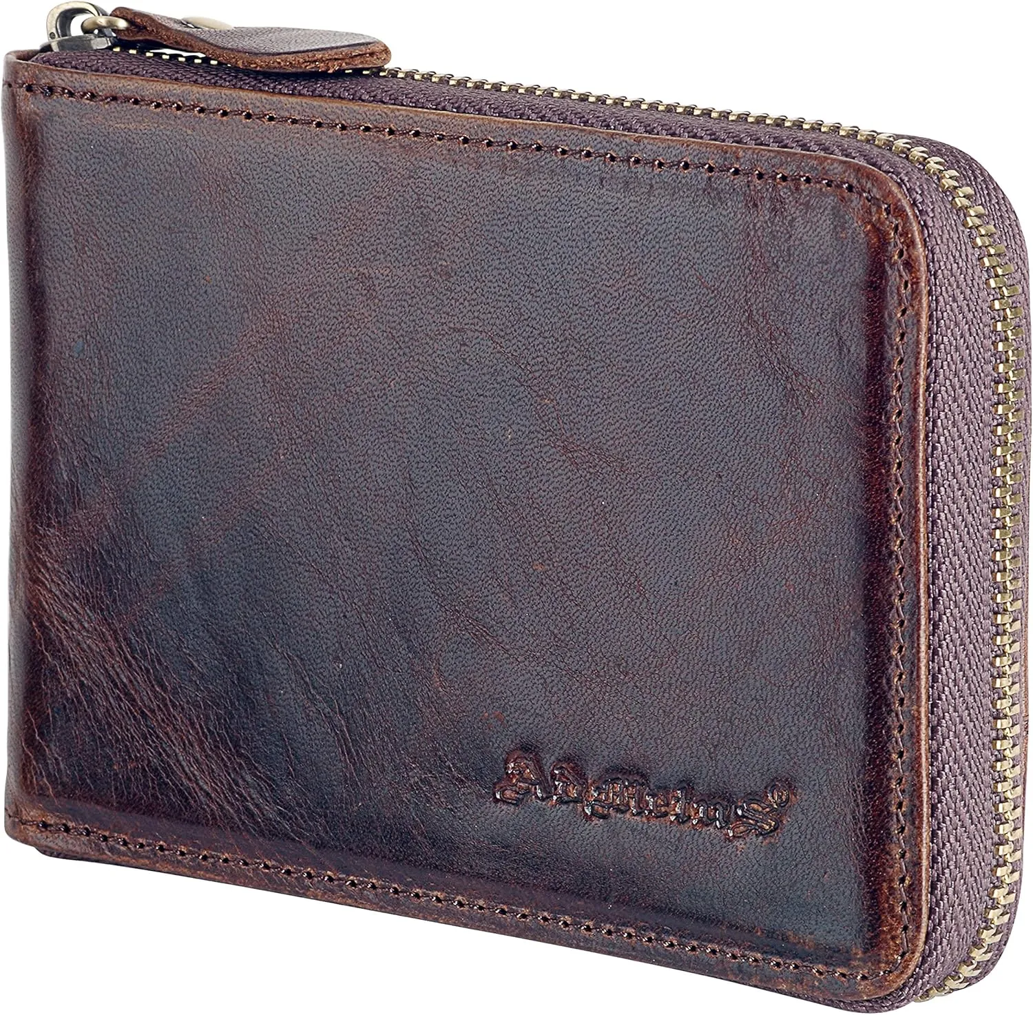 Admetus Men's Zipper Wallet Leather Bifold Wallets Slim RFID Blocking Zip Around Credit Card Holder Compact Small Wallet