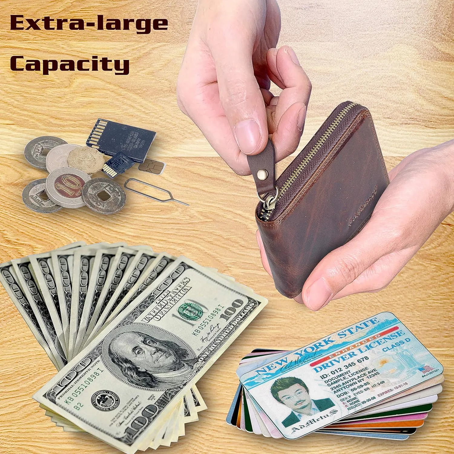 Admetus Men's Zipper Wallet Leather Bifold Wallets Slim RFID Blocking Zip Around Credit Card Holder Compact Small Wallet