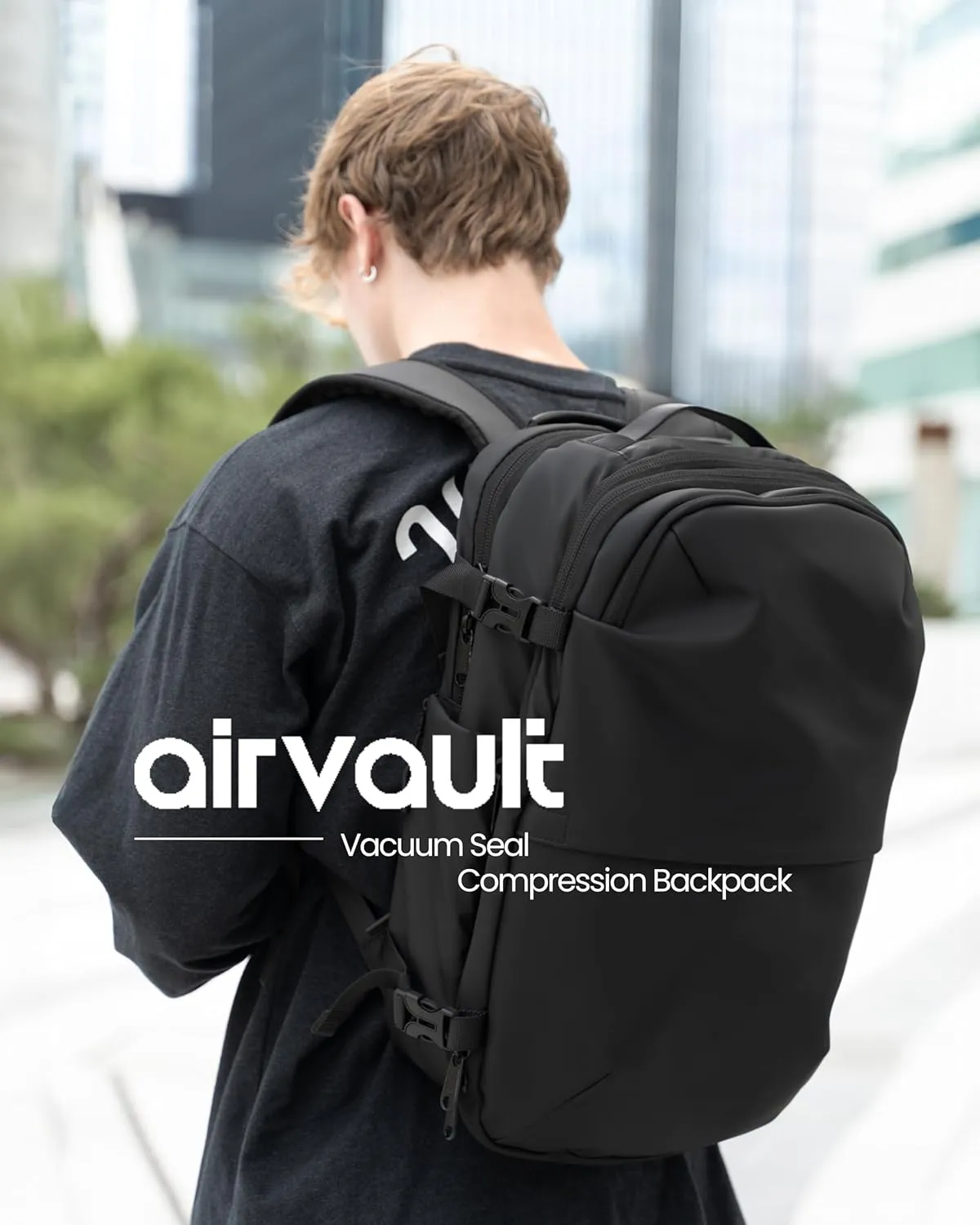 AirVault Vacuum Seal Travel Backpack 60L - Expandable Air Compression Vacuum System, Airback, Vacpack, Water-Resistant, Carry-On with TSA Lock Fits 19" Laptop, Backvac (Black)