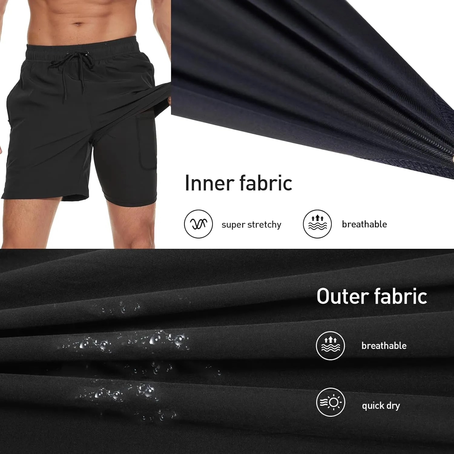 Arcweg Mens Swim Trunks with Compression Liner 2 in 1 Beach Swimming Trunks Quick Dry Swim Shorts with Zipper Pockets