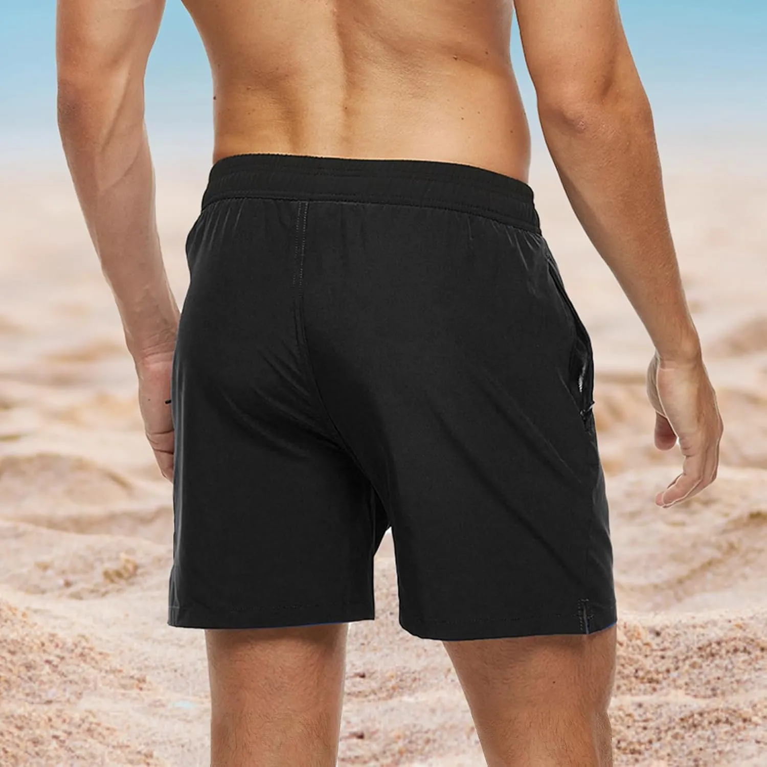 Arcweg Mens Swim Trunks with Compression Liner 2 in 1 Beach Swimming Trunks Quick Dry Swim Shorts with Zipper Pockets