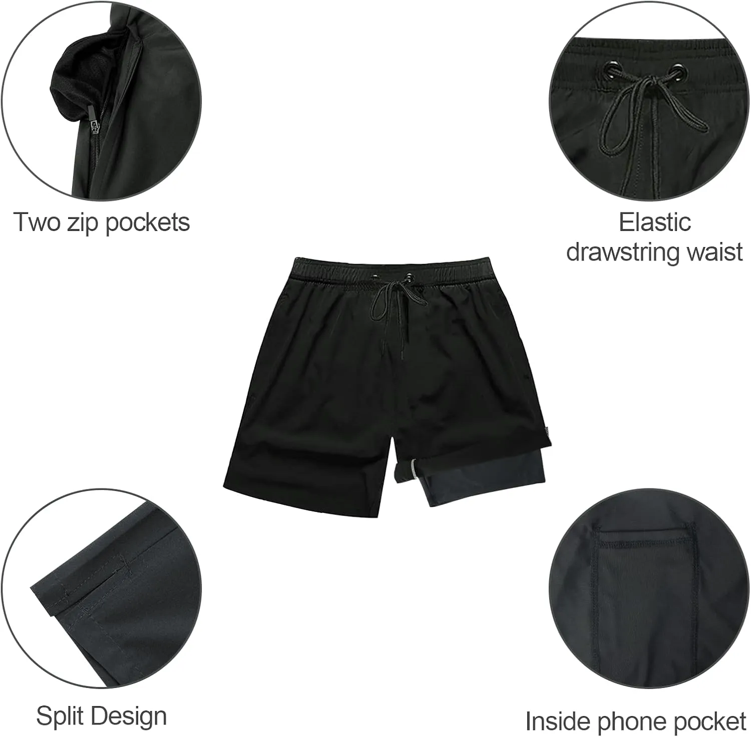 Arcweg Mens Swim Trunks with Compression Liner 2 in 1 Beach Swimming Trunks Quick Dry Swim Shorts with Zipper Pockets