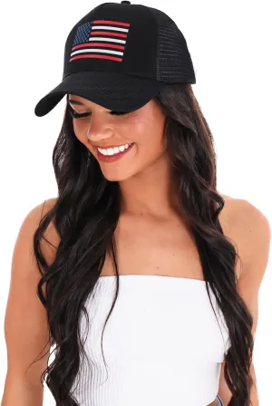 AWAYTR American Flag Trucker Hat for Men Women Adjustable Snapback Mesh Baseball Cap Patriotic USA Design for 4th of July