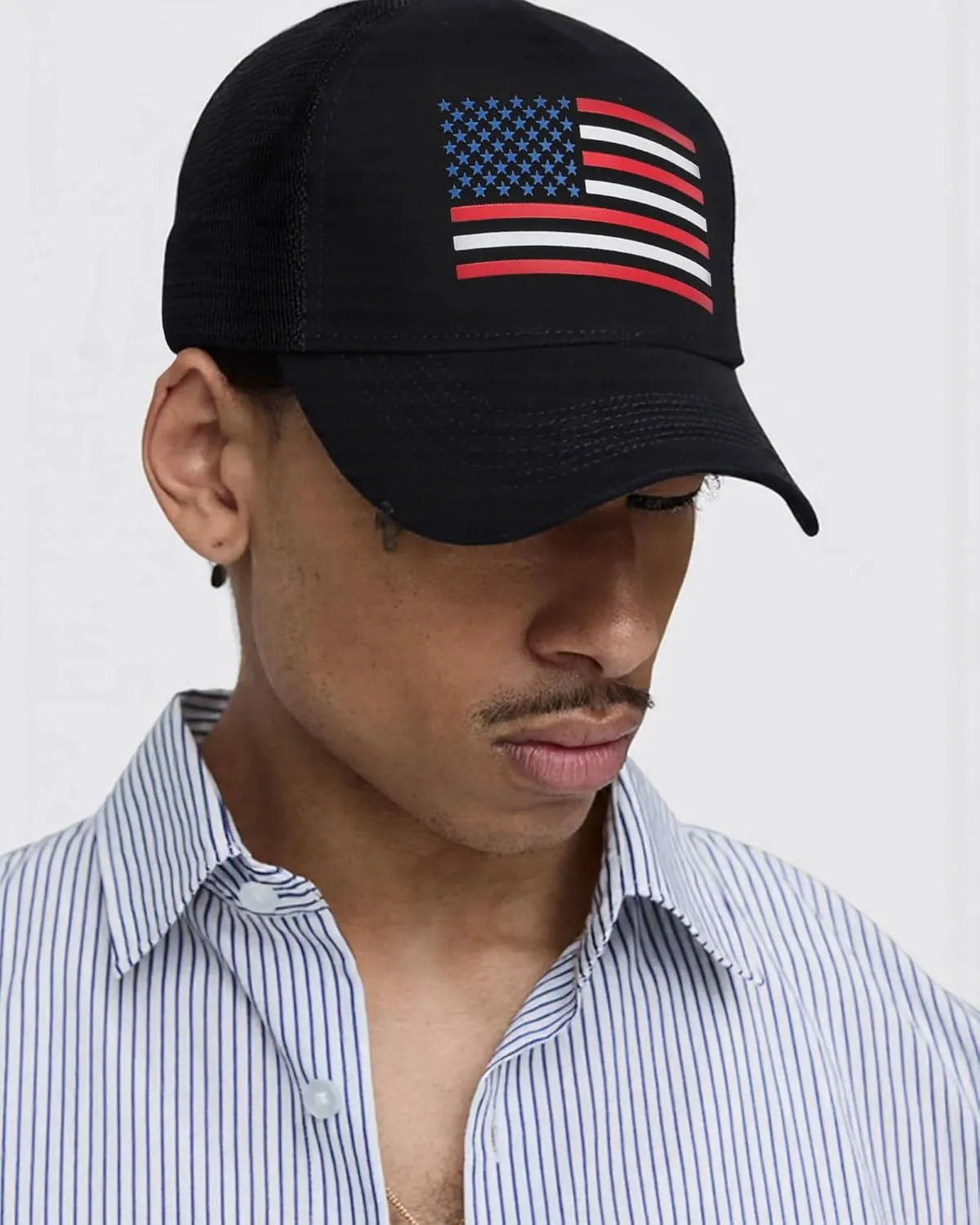 AWAYTR American Flag Trucker Hat for Men Women Adjustable Snapback Mesh Baseball Cap Patriotic USA Design for 4th of July