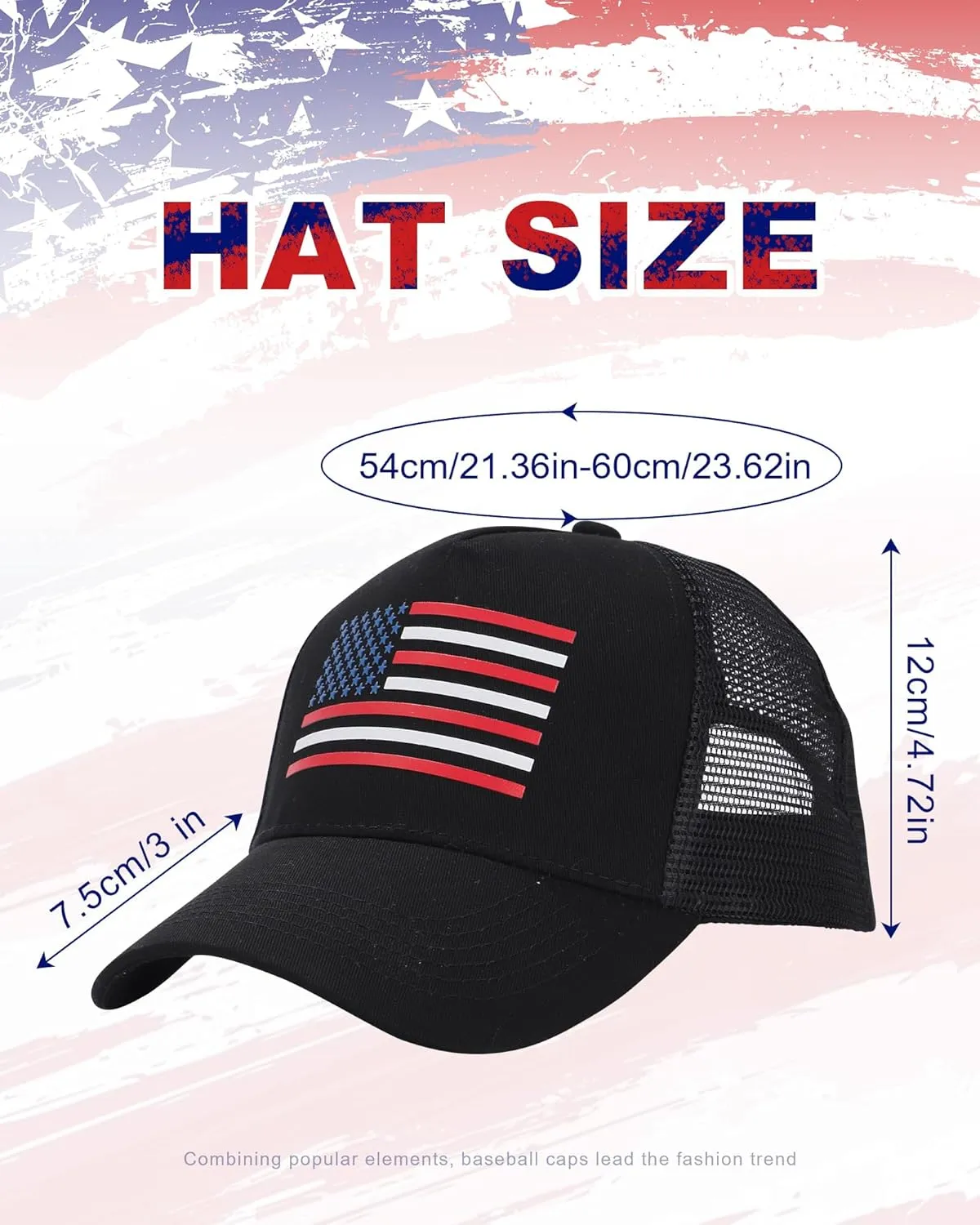 AWAYTR American Flag Trucker Hat for Men Women Adjustable Snapback Mesh Baseball Cap Patriotic USA Design for 4th of July