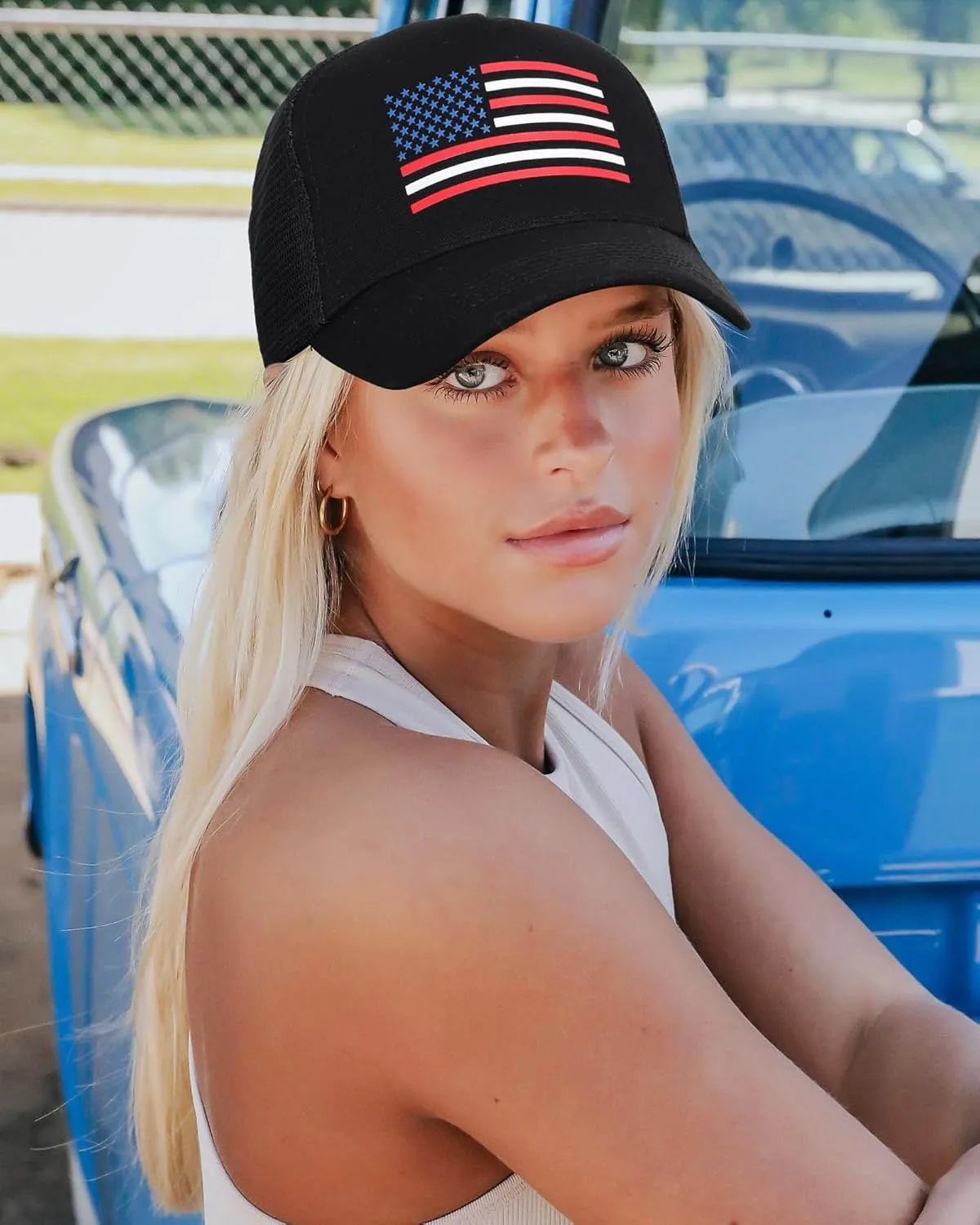 AWAYTR American Flag Trucker Hat for Men Women Adjustable Snapback Mesh Baseball Cap Patriotic USA Design for 4th of July