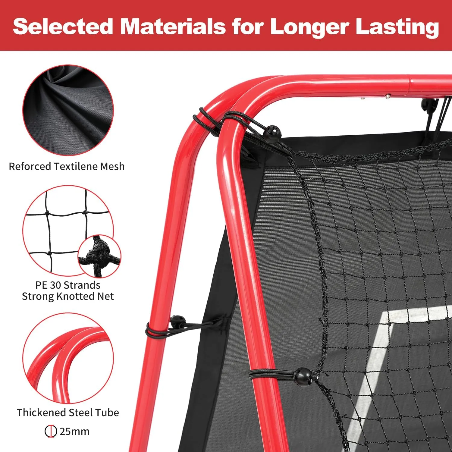 BAGAIL Double Sided Rebounder Net - 4 x 4 Ft Soccer, Baseball & Softball Pitch-Back Rebound Net - Ground, Line Drive & Fly Ball Return Settings - Fielding Trainer with Target for Skills Training