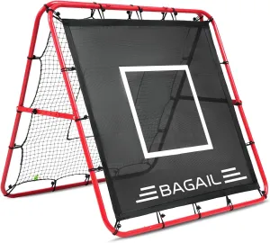 BAGAIL Double Sided Rebounder Net - 4 x 4 Ft Soccer, Baseball & Softball Pitch-Back Rebound Net - Ground, Line Drive & Fly Ball Return Settings - Fielding Trainer with Target for Skills Training