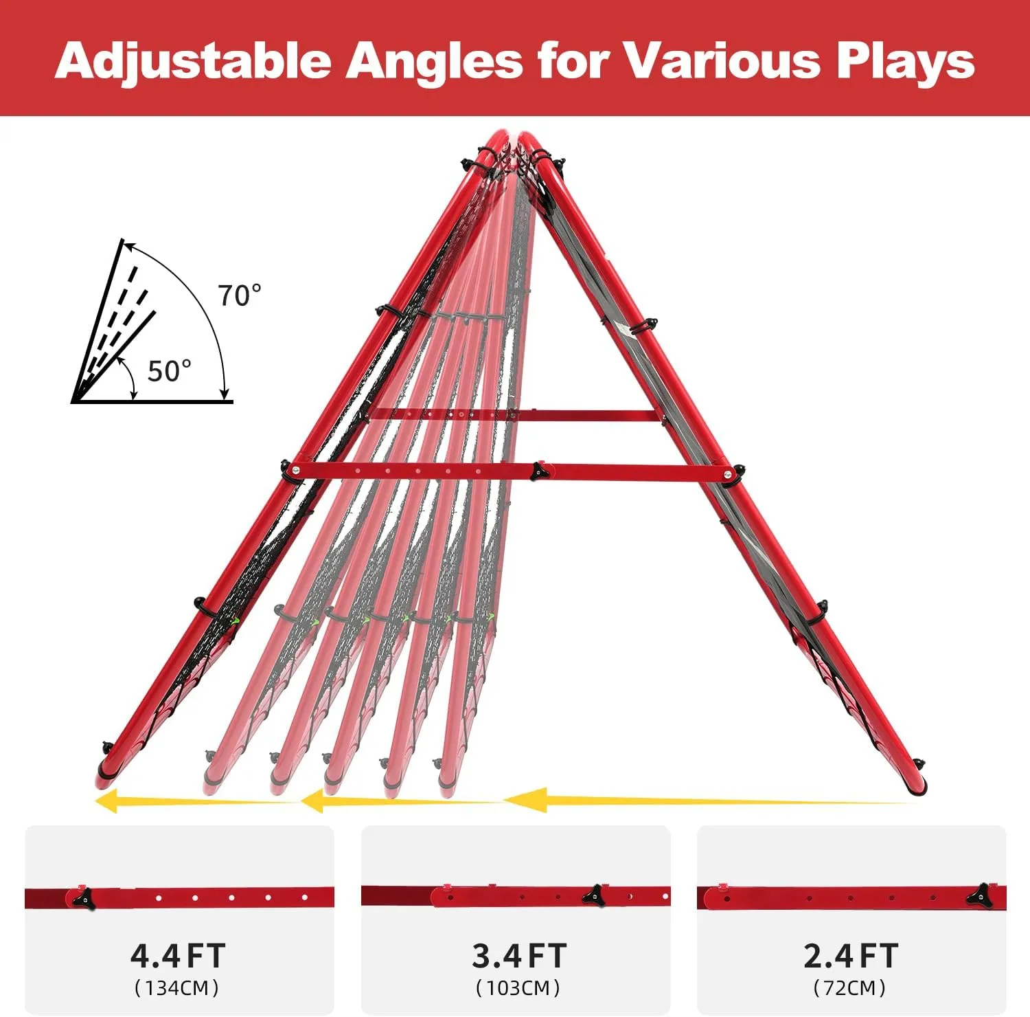 BAGAIL Double Sided Rebounder Net - 4 x 4 Ft Soccer, Baseball & Softball Pitch-Back Rebound Net - Ground, Line Drive & Fly Ball Return Settings - Fielding Trainer with Target for Skills Training
