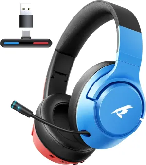 CG-01 2.4Ghz Wireless Gaming Headset for Nintendo SwitchOLEDLite, Bluetooth 5.4 Gaming Headphones with Noise Cancelling Microphone, 40Hr Battery, USB & Type-C Connector for PS5, PS4, PC, Laptop, Mac