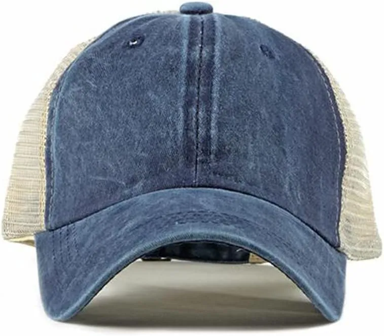 Croogo Men's Adjustable Mesh Back Cap Curved Bill Snapback Mesh Baseball Cap Retro Washed Trucker Cap Breathable Sun Hat