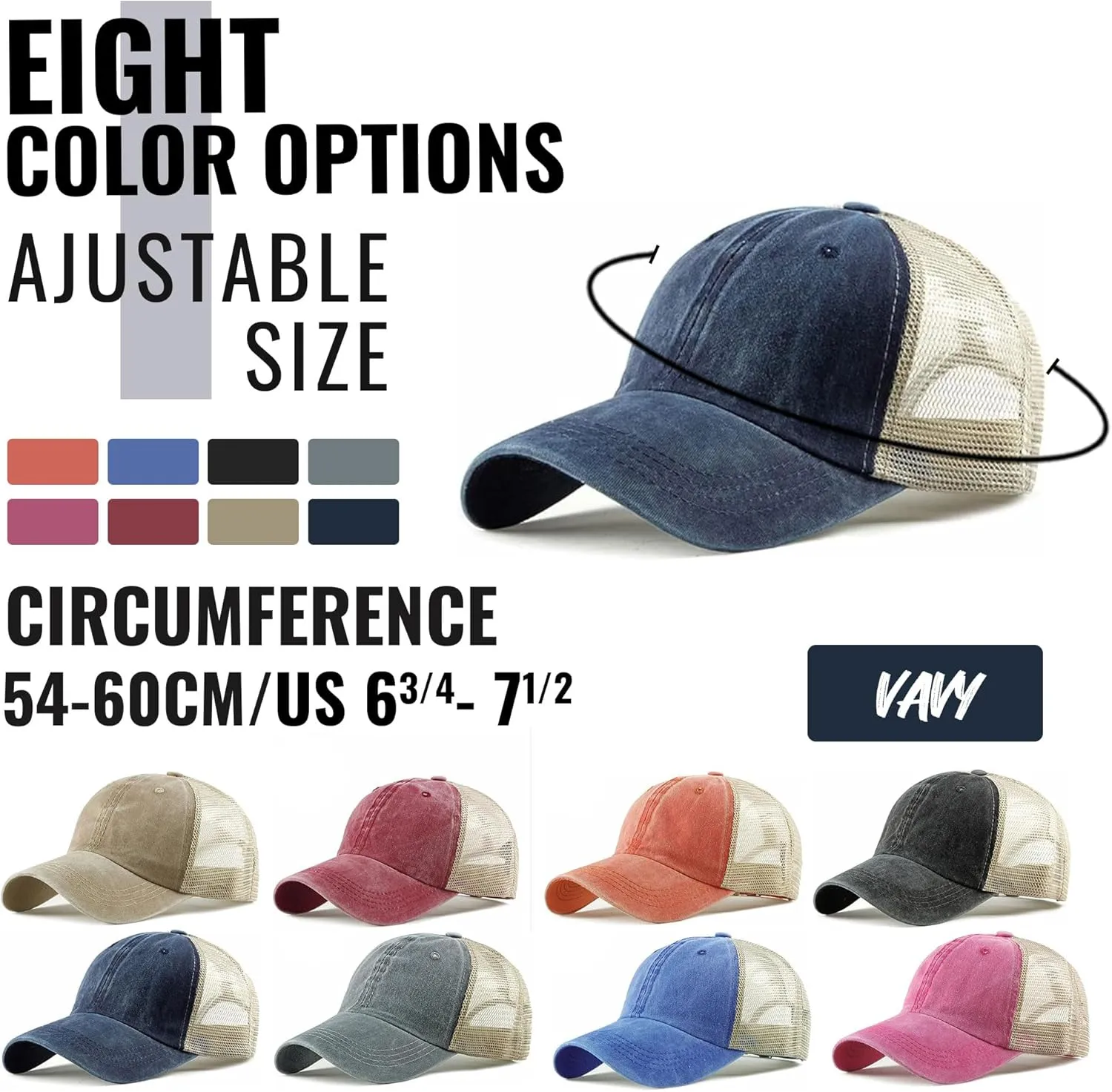 Croogo Men's Adjustable Mesh Back Cap Curved Bill Snapback Mesh Baseball Cap Retro Washed Trucker Cap Breathable Sun Hat