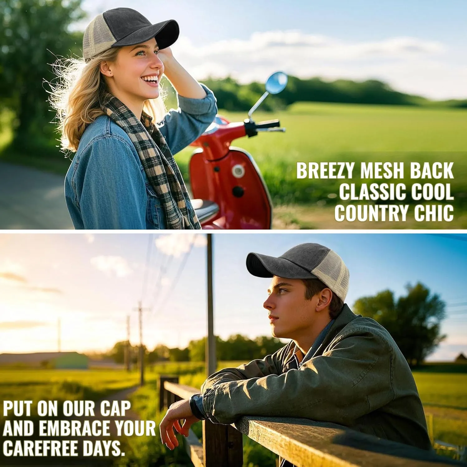 Croogo Men's Adjustable Mesh Back Cap Curved Bill Snapback Mesh Baseball Cap Retro Washed Trucker Cap Breathable Sun Hat