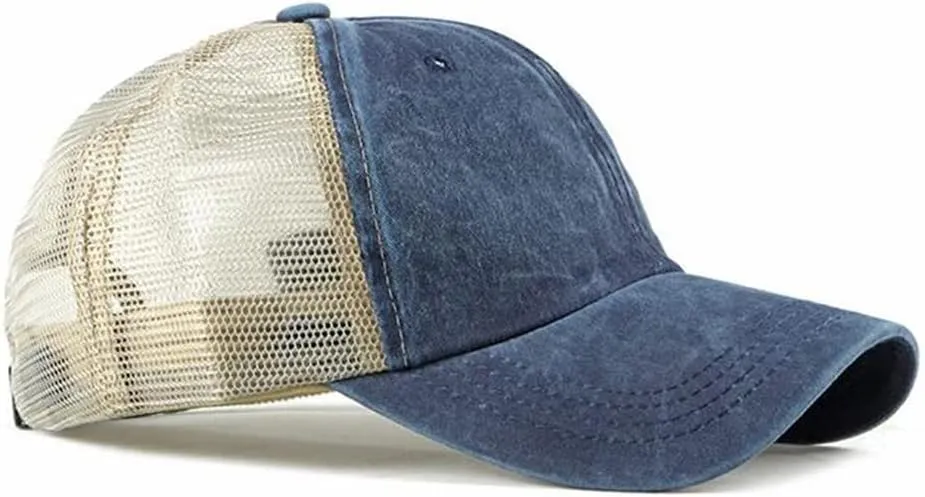 Croogo Men's Adjustable Mesh Back Cap Curved Bill Snapback Mesh Baseball Cap Retro Washed Trucker Cap Breathable Sun Hat