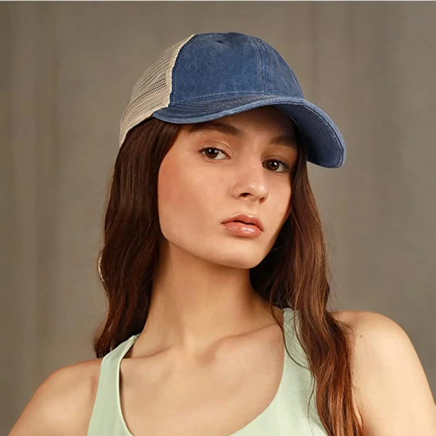 Croogo Men's Adjustable Mesh Back Cap Curved Bill Snapback Mesh Baseball Cap Retro Washed Trucker Cap Breathable Sun Hat