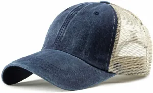 Croogo Men's Adjustable Mesh Back Cap Curved Bill Snapback Mesh Baseball Cap Retro Washed Trucker Cap Breathable Sun Hat