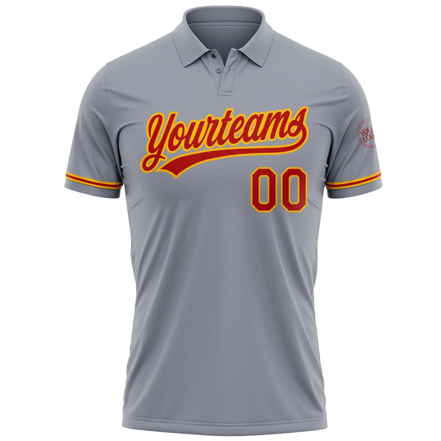 Custom Gray Red-Gold Performance Vapor Golf Polo Shirt