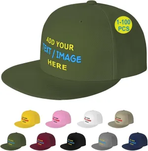 Custom Hat Personalized Flat Bill Snapback Hats for Men Women Design Your Own Image/Text/Logo Baseball Cap Gift