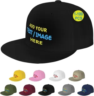 Custom Hat Personalized Flat Bill Snapback Hats for Men Women Design Your Own Image/Text/Logo Baseball Cap Gift