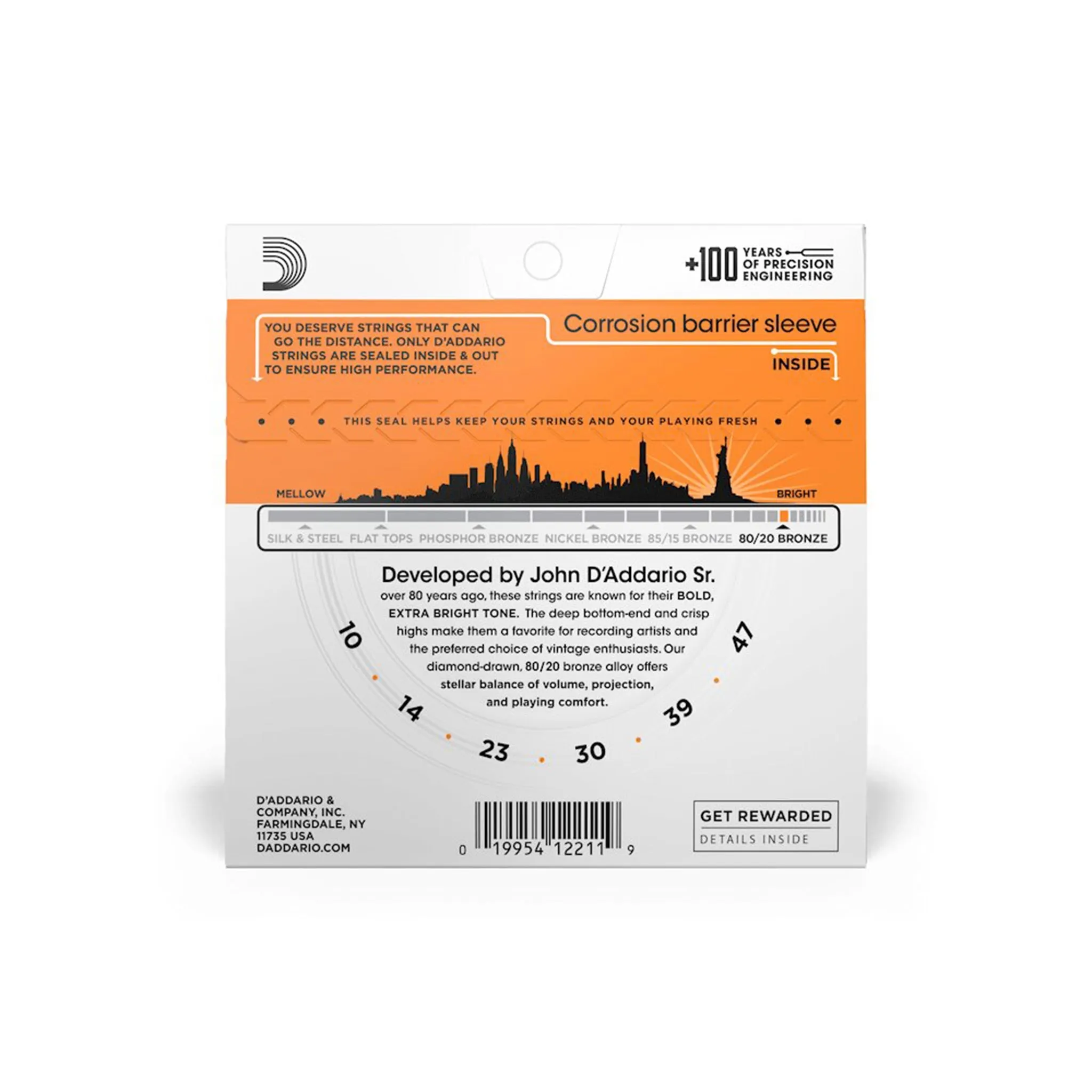 D'Addario EJ10 10-47 Extra Light Set Bronze Acoustic Guitar Strings