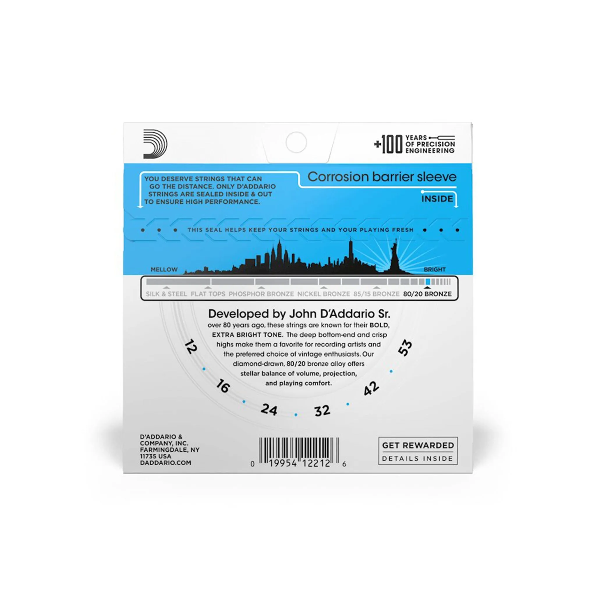 D'Addario EJ11 12-53 Regular Light Set Bronze Acoustic Guitar Strings