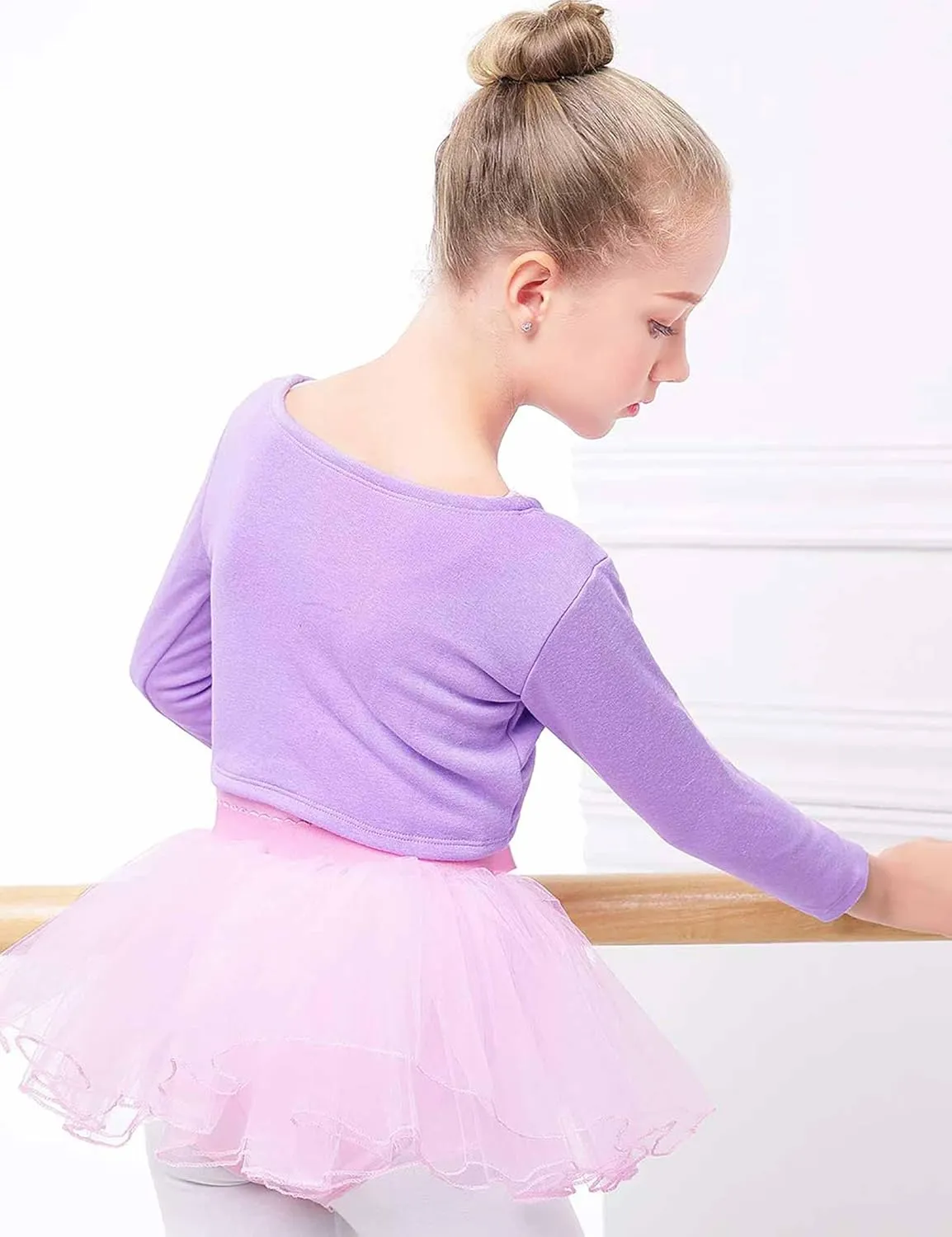 Daydance Girl's Dance Crop Tops Ballet Wrap Shrug Sweater Long Sleeve