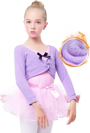 Daydance Girl's Dance Crop Tops Ballet Wrap Shrug Sweater Long Sleeve