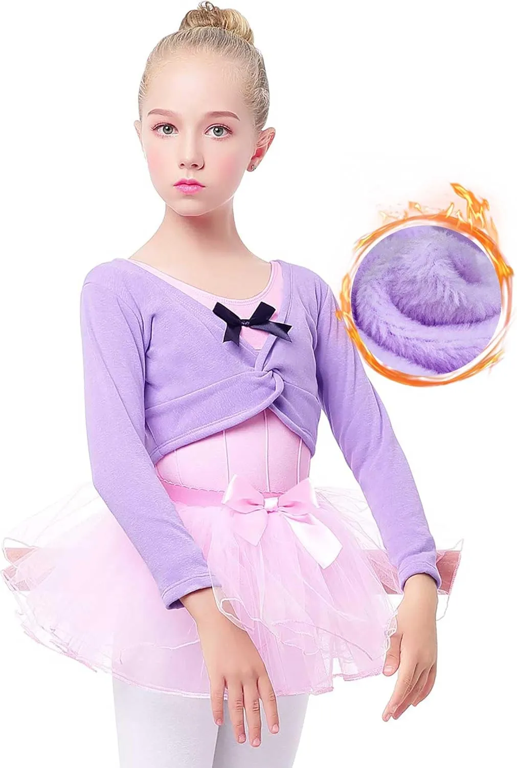 Daydance Girl's Dance Crop Tops Ballet Wrap Shrug Sweater Long Sleeve
