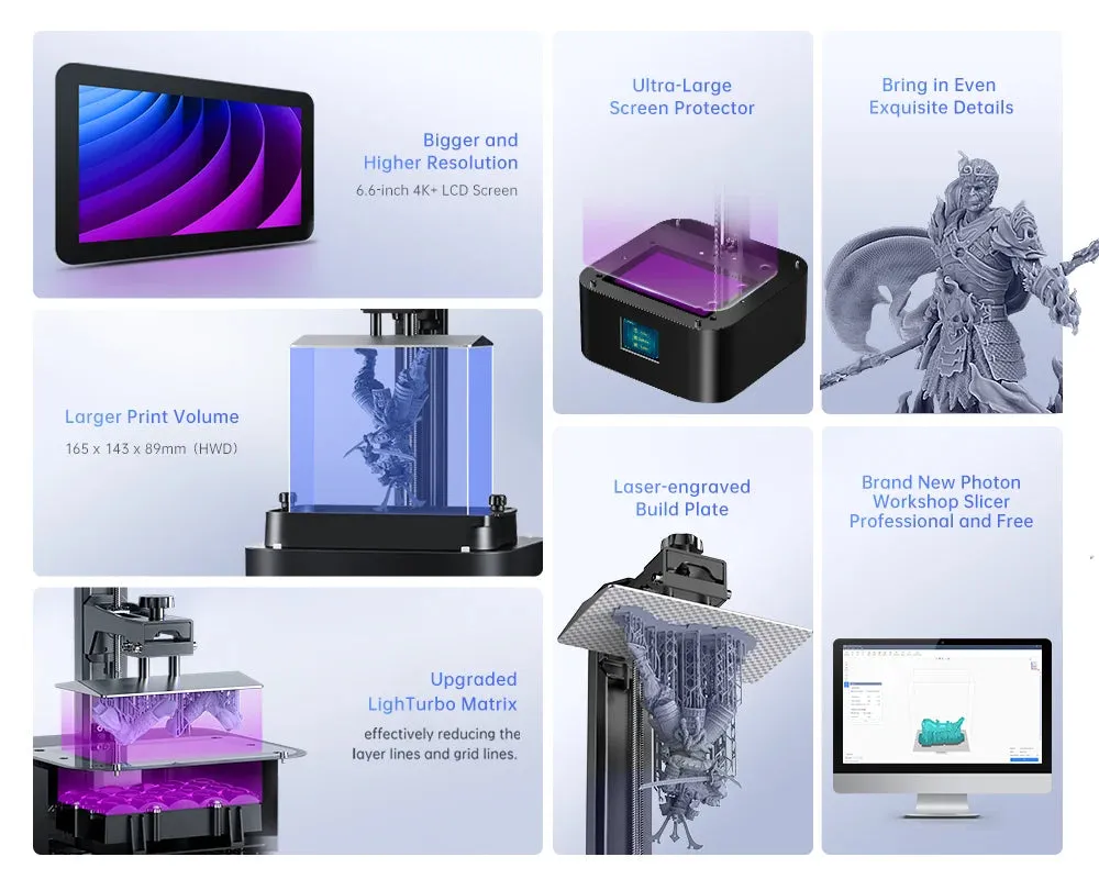 DLP SLA LCD 3D Printer High Speed UV Resin 3D Printer Wash Cure Machine Photon Mono 2, X2, X 6Ks, M5, M5s, M3 Max, D2