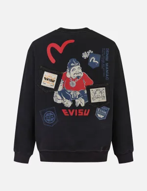 Ebisu Print and Multiple Pocket Washed Relax Fit Sweatshirt