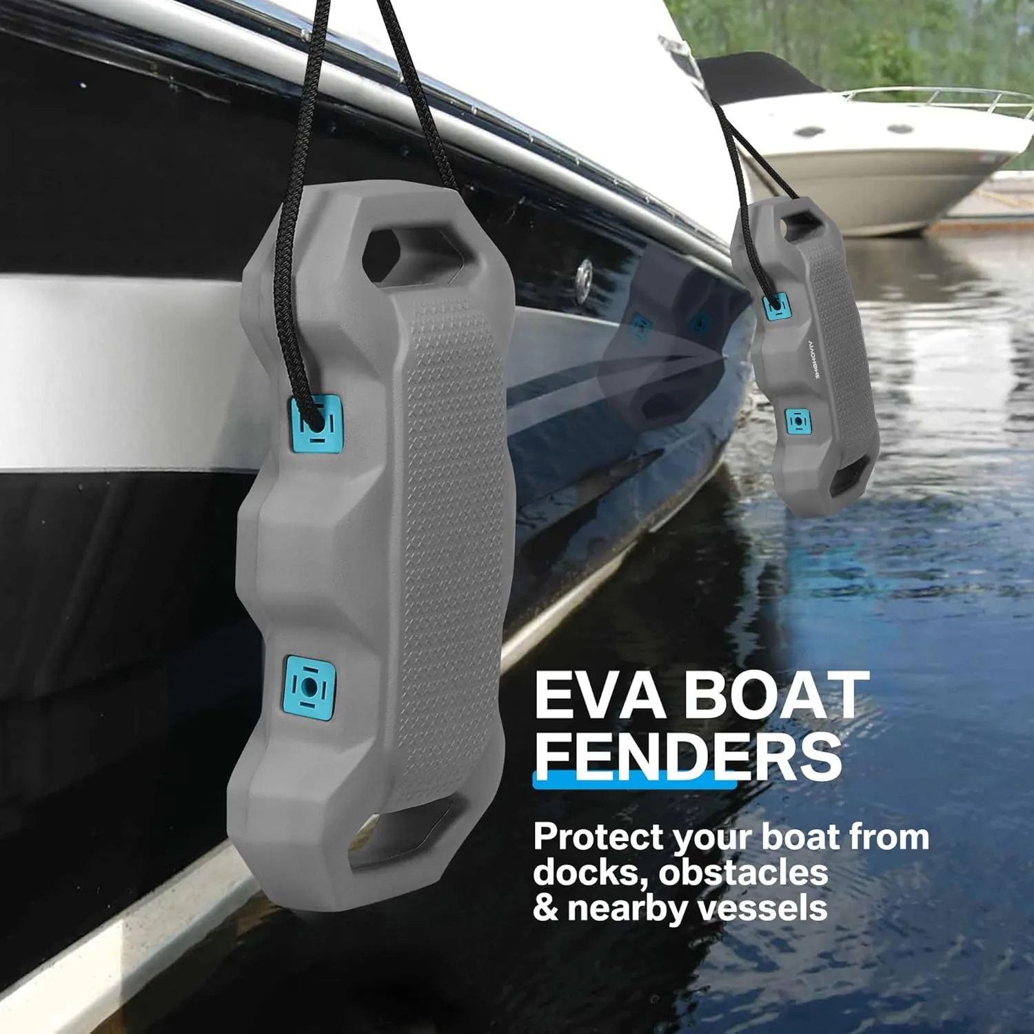 EVA Foam Boat Fender Bumpers 2 Packs with Nylon Ropes for Docking Pontoon Bass and Jet Ski Boats