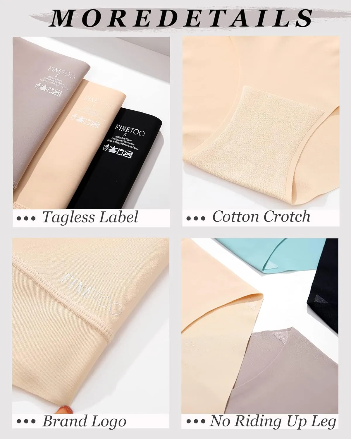 FINETOO Tummy Control Underwear for Women High Waisted Nylon Brief No Show Womens Bikini Seamless Panties 4pack S-XXXL