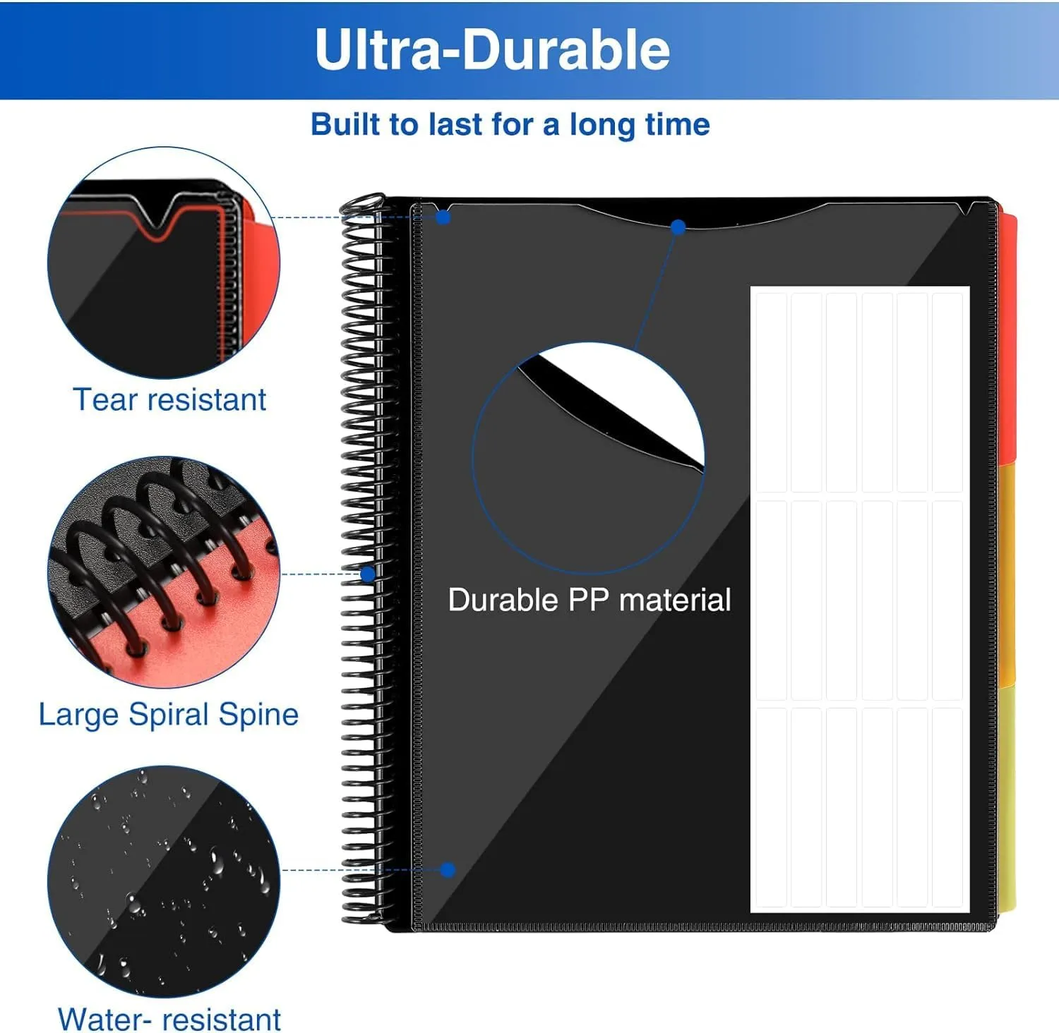 Forvencer 24 Pocket Project Organizer, 1/3-cut Tab Binder Organizer with Sticky Labels, Multi Pocket Folder with Zipper Pouch, Folder Binder Spiral Pocket Notebook, Office Supplies