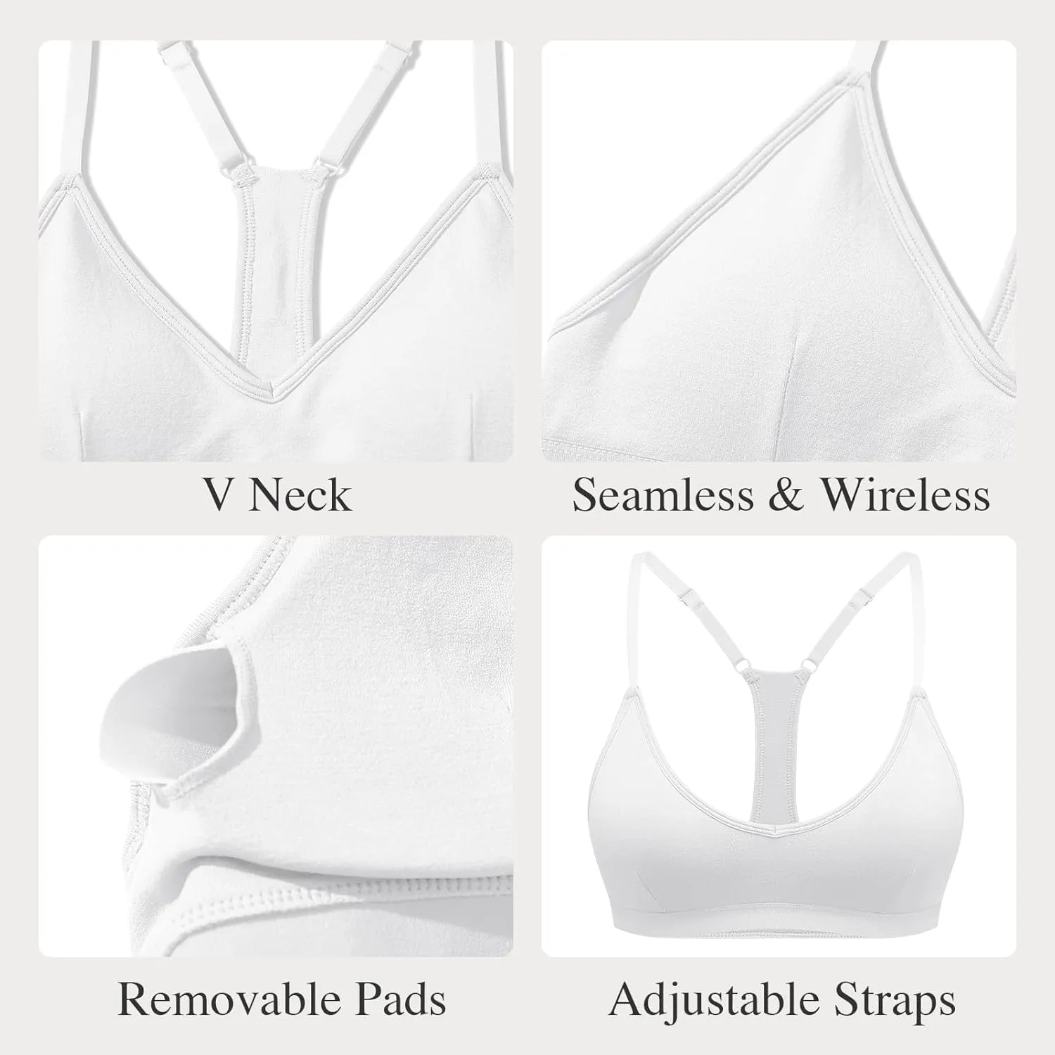 INIBUD Sports Bras for Women Racerback Triangle Padded Bralette Y Back Seamless Bra No Underwire V Neck Wireless