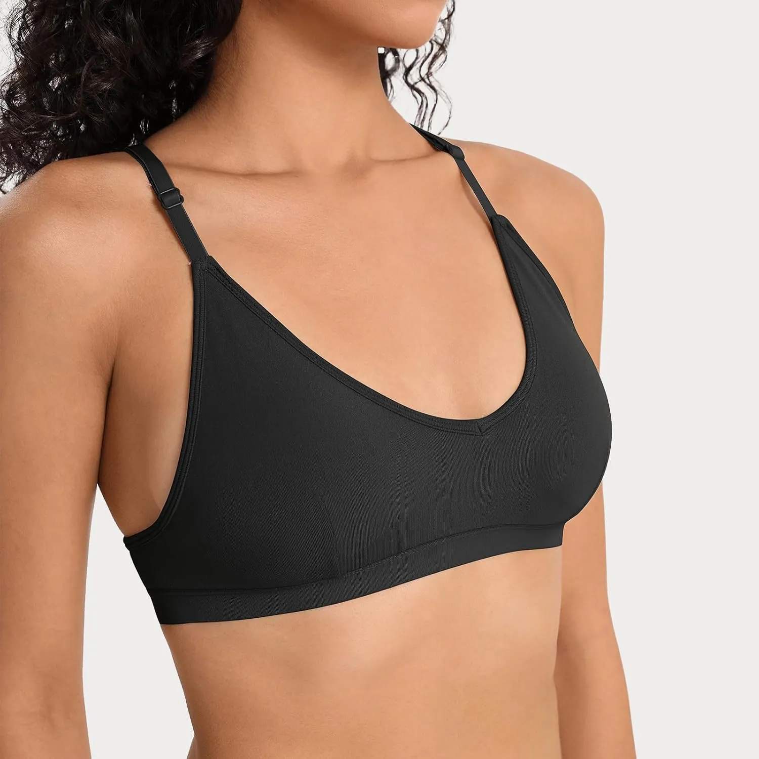 INIBUD Sports Bras for Women Racerback Triangle Padded Bralette Y Back Seamless Bra No Underwire V Neck Wireless