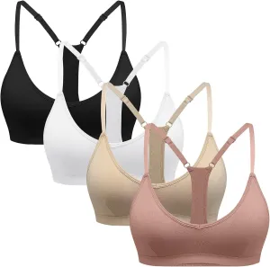 INIBUD Sports Bras for Women Racerback Triangle Padded Bralette Y Back Seamless Bra No Underwire V Neck Wireless