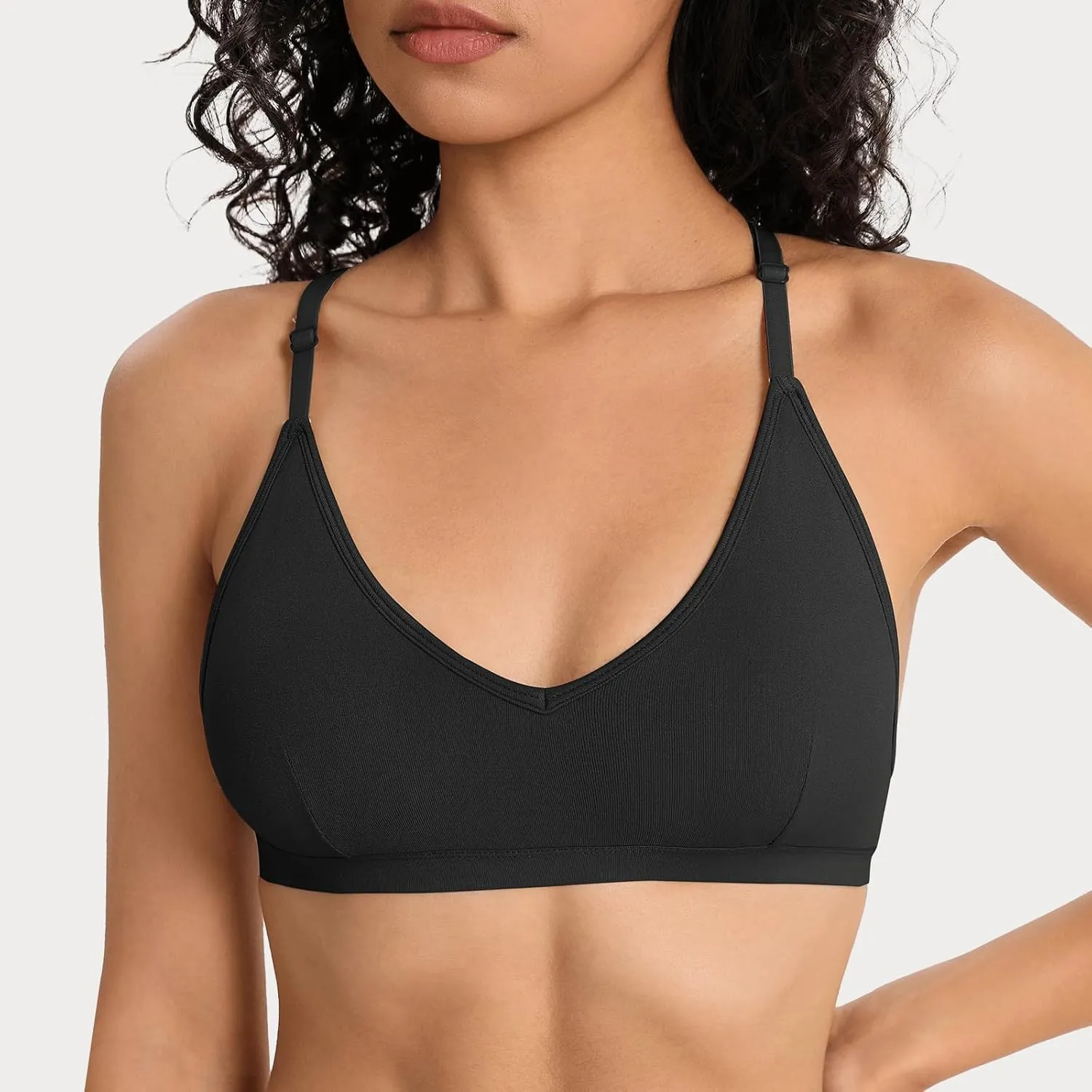 INIBUD Sports Bras for Women Racerback Triangle Padded Bralette Y Back Seamless Bra No Underwire V Neck Wireless