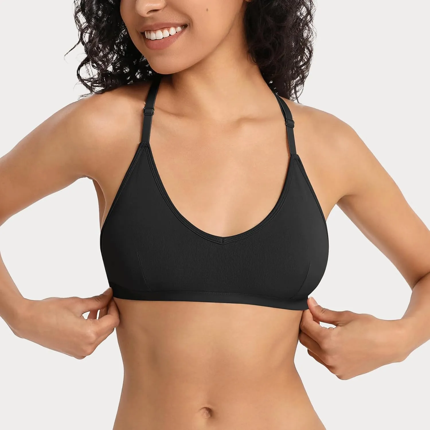 INIBUD Sports Bras for Women Racerback Triangle Padded Bralette Y Back Seamless Bra No Underwire V Neck Wireless