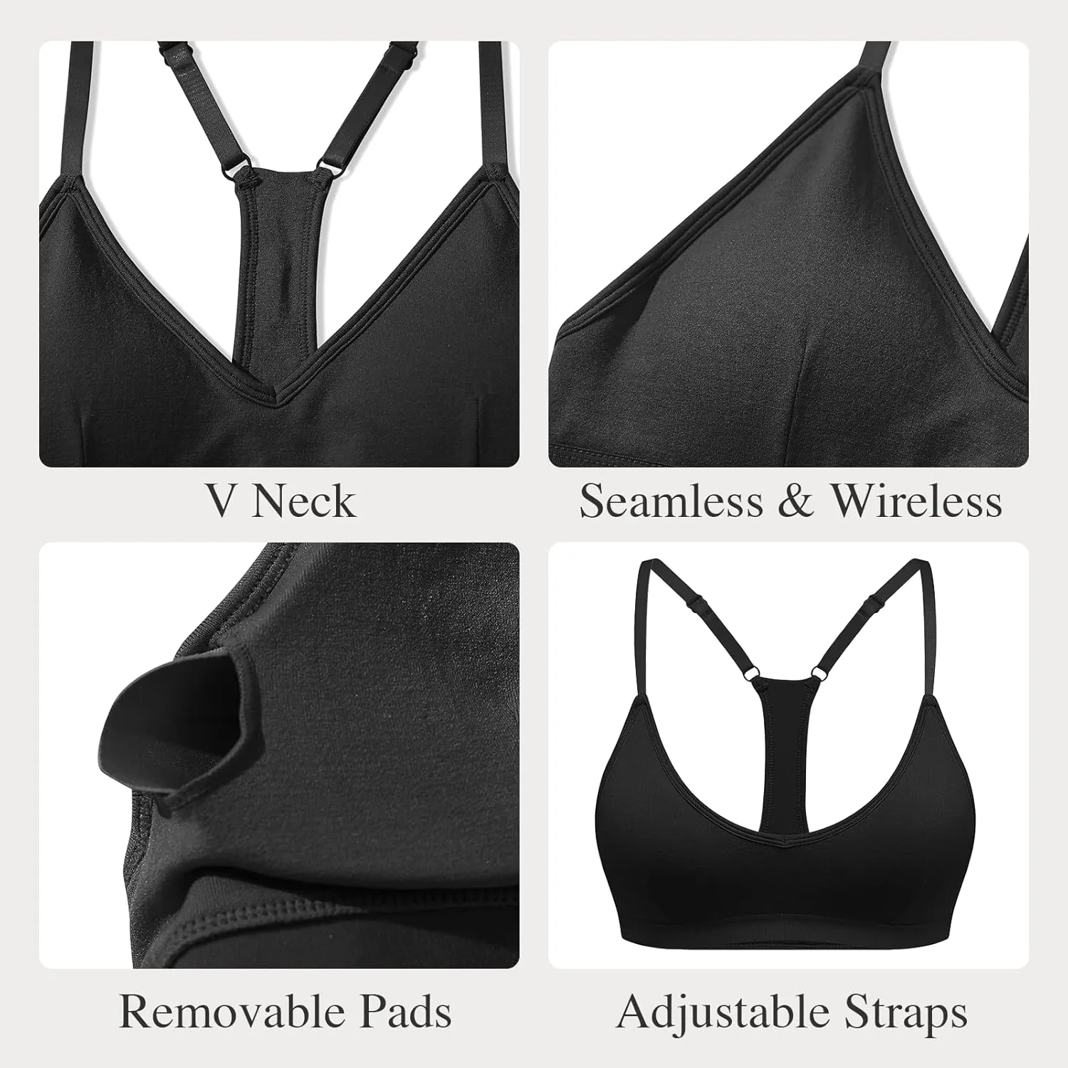INIBUD Sports Bras for Women Racerback Triangle Padded Bralette Y Back Seamless Bra No Underwire V Neck Wireless