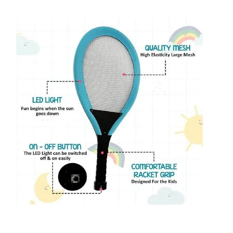 Kids Led Light Badminton Racket Set of 2 Glow in the Night Rackets & 2 Shuttlecock Pack Indoor and Outdoor Sports Games Activity Toy