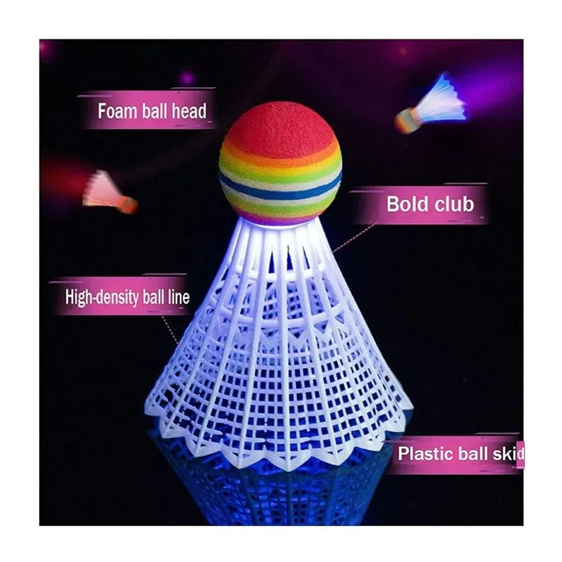 Kids Led Light Badminton Racket Set of 2 Glow in the Night Rackets & 2 Shuttlecock Pack Indoor and Outdoor Sports Games Activity Toy