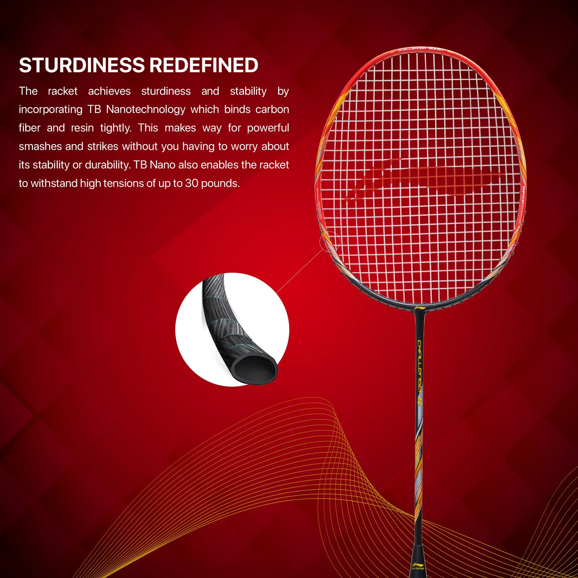 Li-Ning Challenger Boost Strung Badminton Racquet (Black / Red)