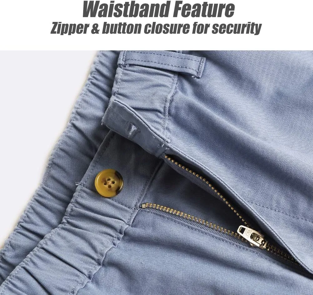 maamgic Men's Classic-fit 7" Cotton Casual Shorts Elastic Waistband with Multi-Pocket Daily Wear Walking Summer Outfit