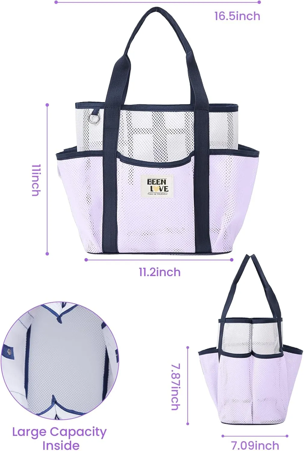 Mesh Beach Bag for Women, Lightweight Beach Tote Bag Sandproof Pool Bag with 8 Pockets for Travel Vacation Essentials