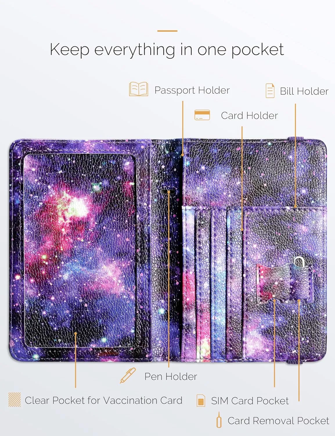 Mymazn RFID Passport Holder Women Passport and Vaccine Card Wallet Combo Passport Case with RFID Blocking Passport Cover with Clear Pocket Passport Wallet for Vaccination Card Holder (Starry)