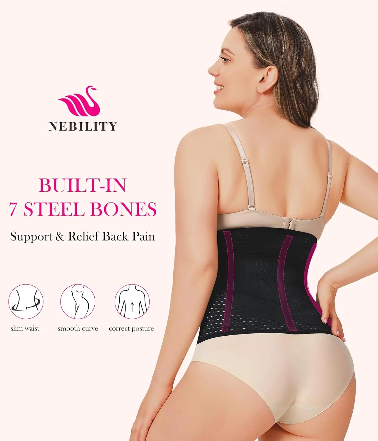 Nebility Waist trainer For Women Waist Cincher Corset Shapewear Tummy Control Body Shaper Workout Girdle