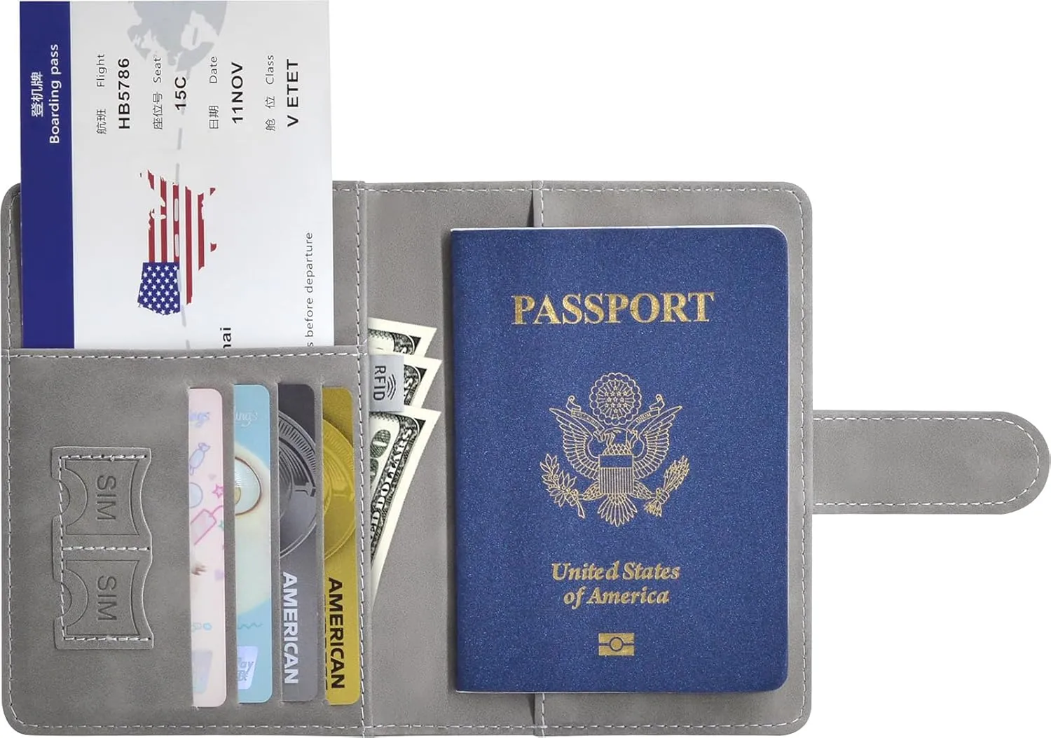 Passport Holder, Passport Cover with Credit Card Slot and Boarding Pass Slot Combo, Passport Wallet Case Book Travel Must Have, RFID Blocking Leather Travel Accessories, Grey