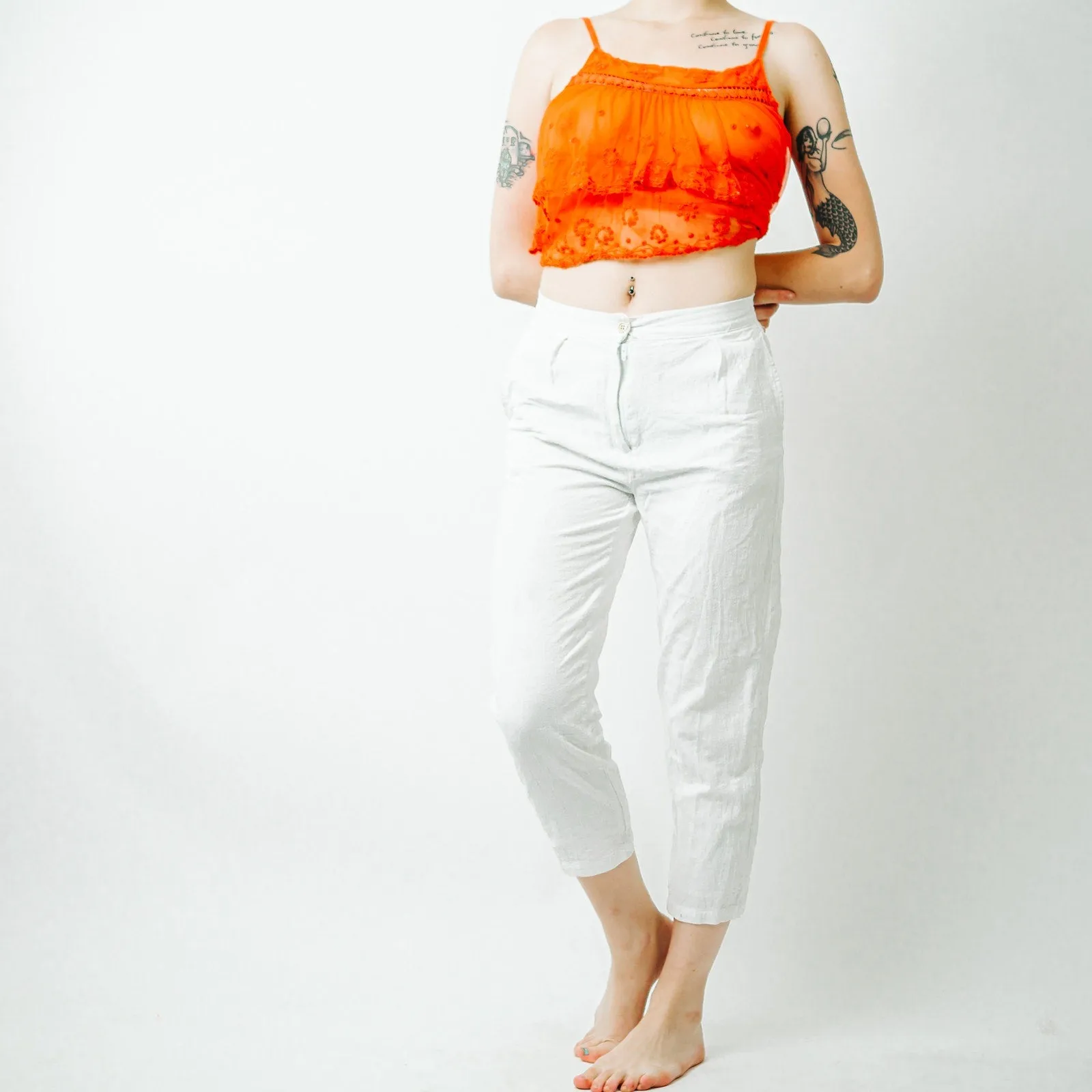 Princess Polly White Linen Cropped Pants - 2