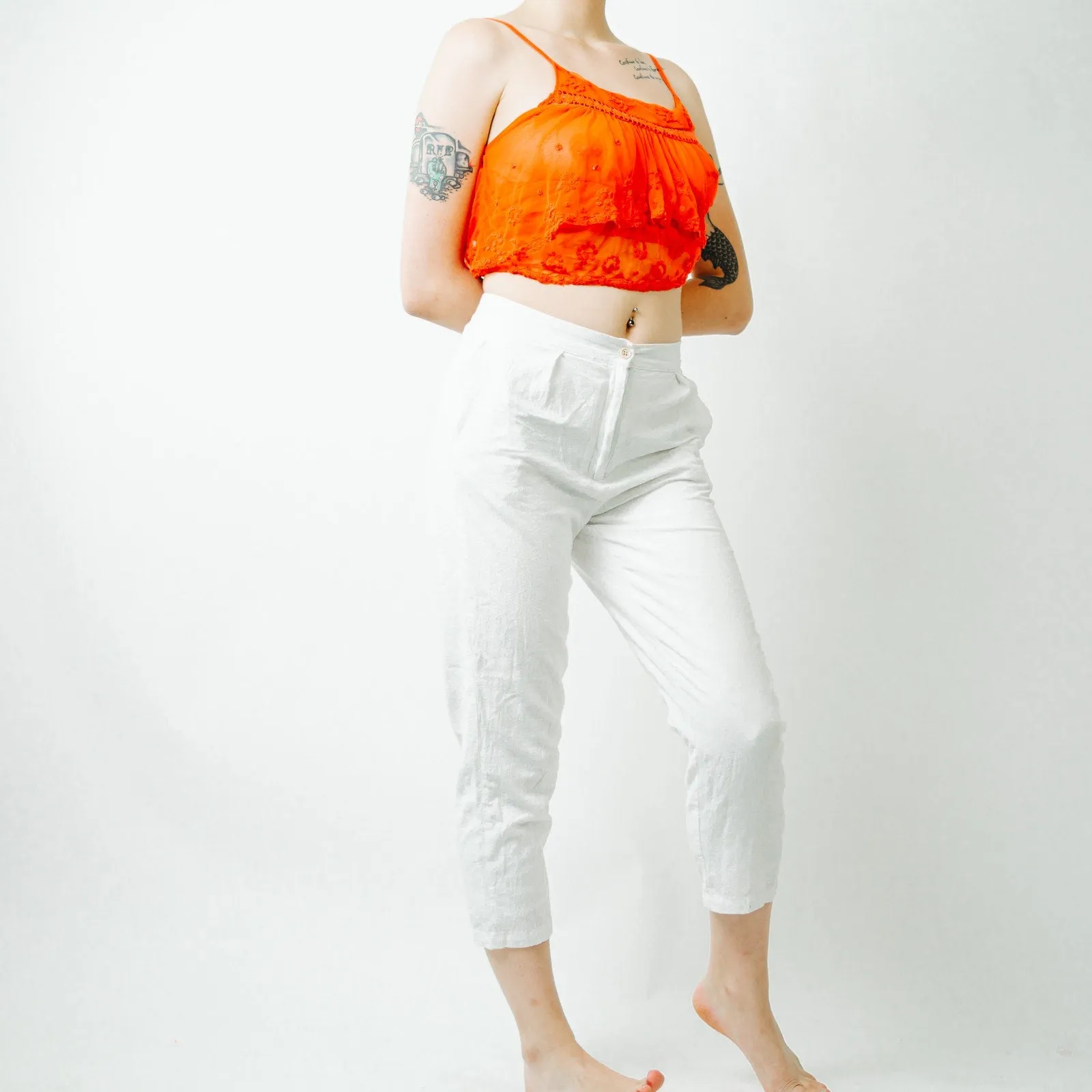 Princess Polly White Linen Cropped Pants - 2